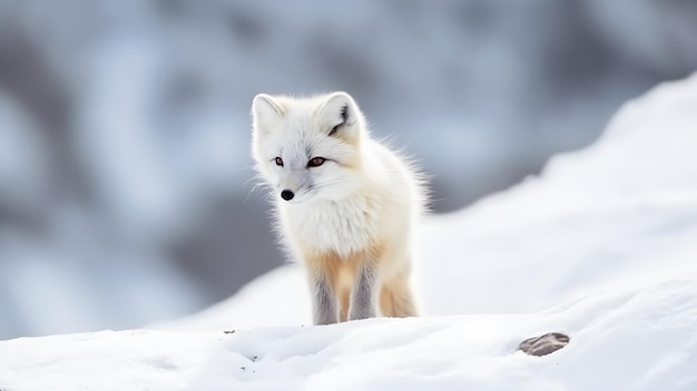 A white fox in the snow