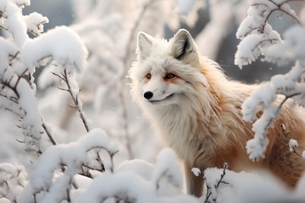 White Fox in Snowy Landscape Looking Attentive