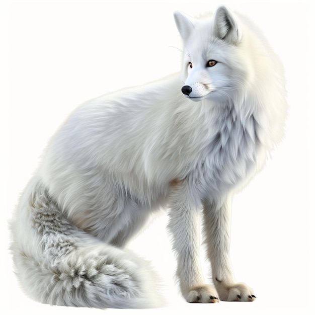 a white fox with a white tail and a black nose