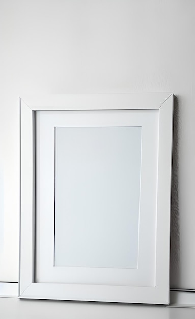 Photo a white frame against a white wall with the word 