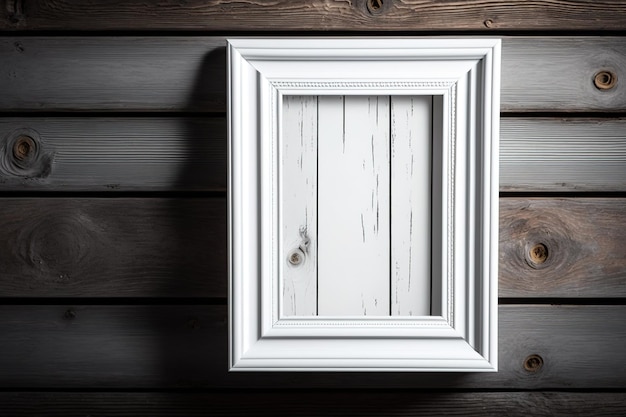 Photo white frame against a wooden wall