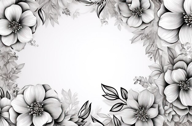 Photo white frame of flowers with flowers on a grey background