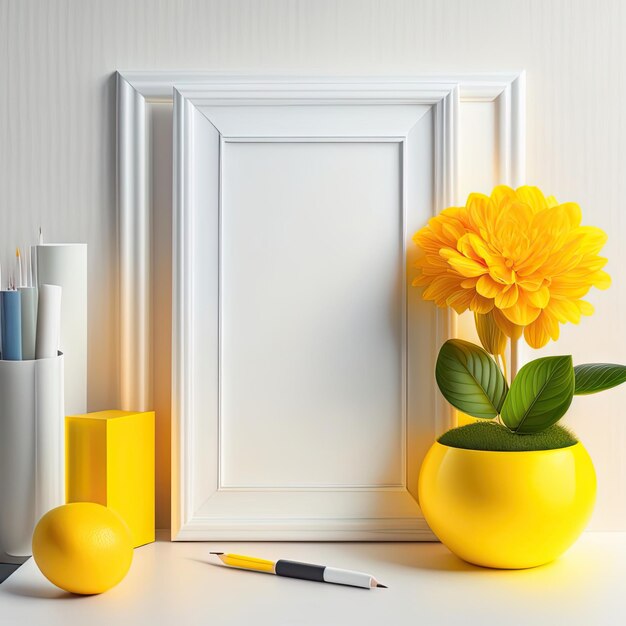 White frame isolated at home office desk