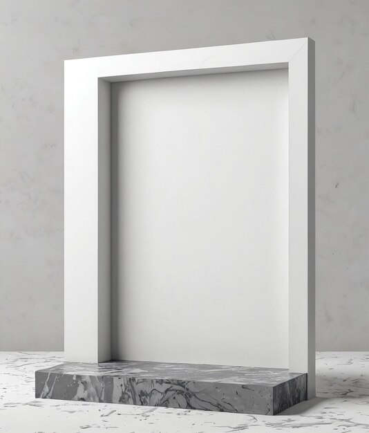 a white frame on a marble surface