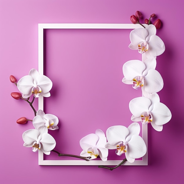 Белая рамка на стене или фоне цвета средней орхидеи