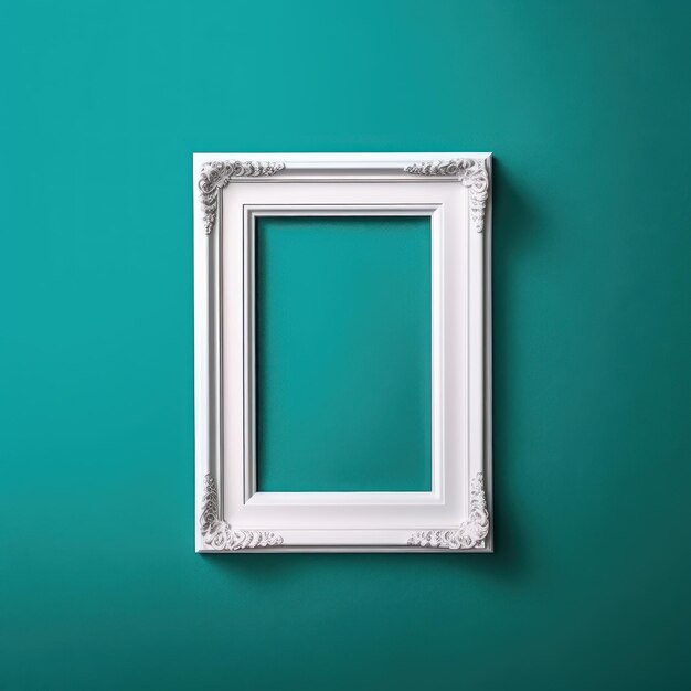 White frame on a medium turquoise color wall or background