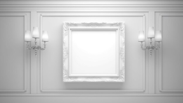 Foto cornice bianca mockup montata su un muro ai generativa