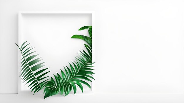 white frame top view on tropical leaves background images with ai generated