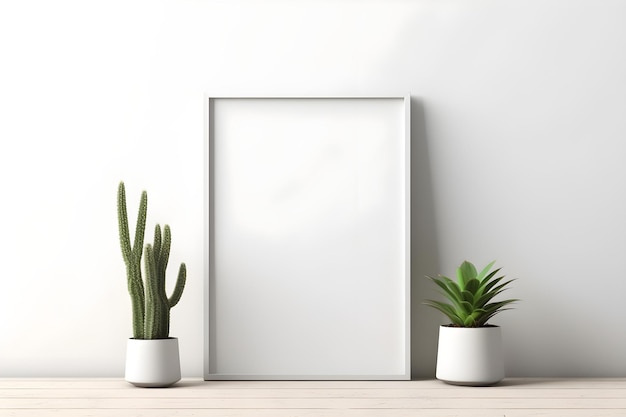 A white frame and two potted plants