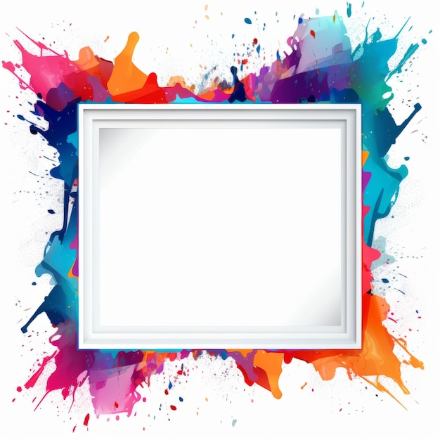 a white frame with colorful paint splatters on a white background