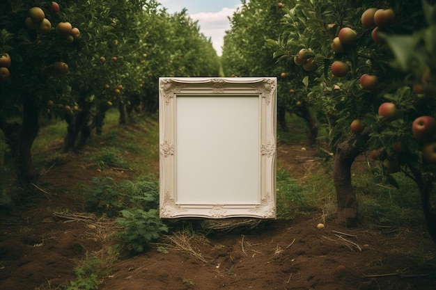 A white frame with a gold design on it