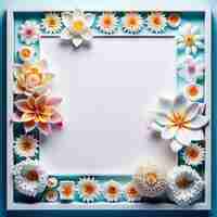 Photo white frame with sqare shaped flowers around