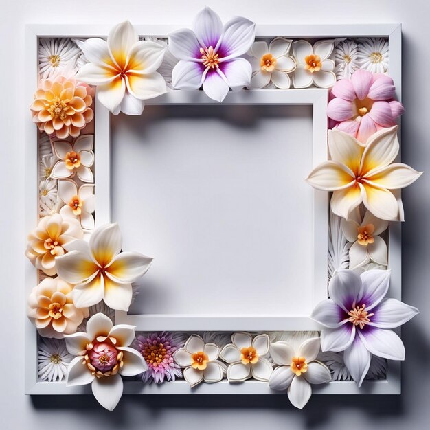 Photo white frame with sqare shaped flowers around