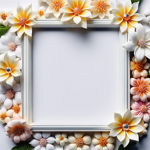 Photo white frame with sqare shaped flowers around