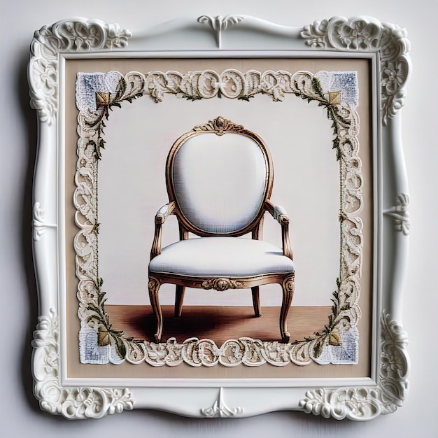 white frame with vintage frame on a white background3 d illustration of a white and white interior w