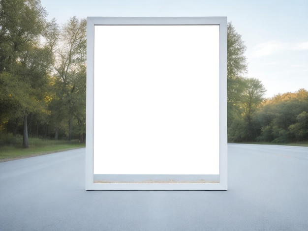 A white frame with a white frame on the side of the road