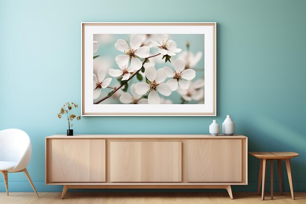 Photo white framed art with flowers