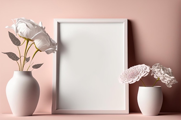 A white framed design mockup on a pink background