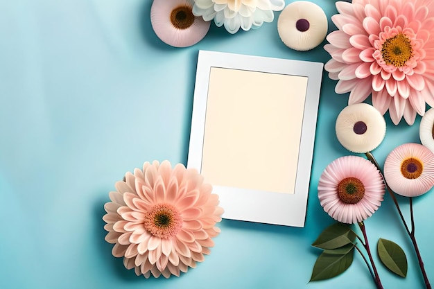 A white framed picture of flowers and a white frame.