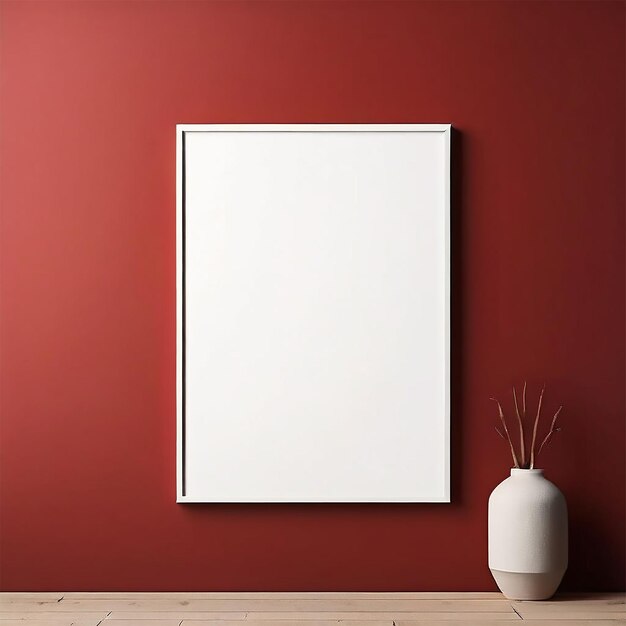 a white framed picture on a red wall with a white frame