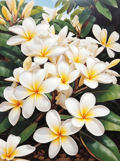 庭の白いプルメリアの花