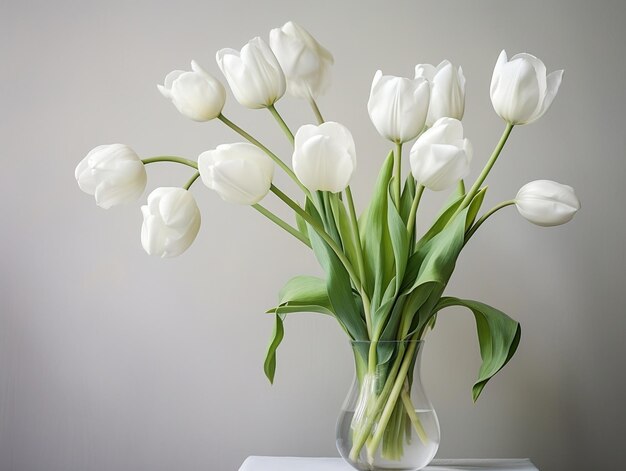 Фото Белые свежие цветы тюльпанов на вазе