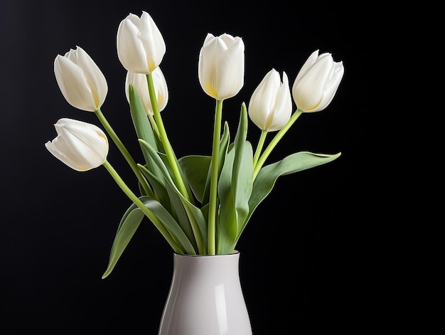 White fresh tulip flowers on a vase