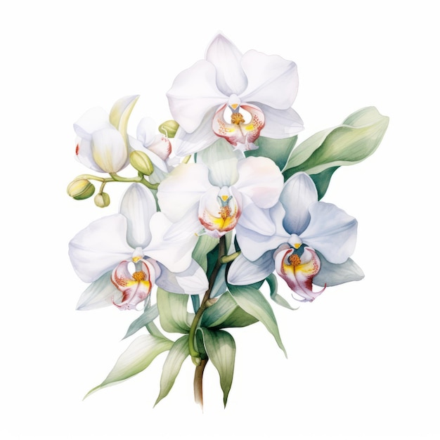 White Frills Orchid Watercolor Painting For Brochure