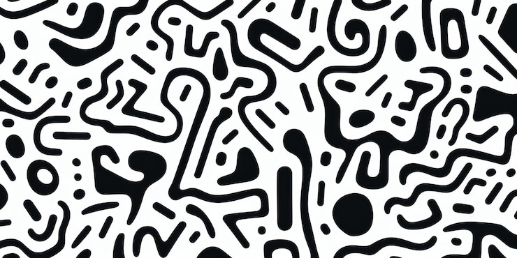 Photo white fun line doodle seamless pattern creative abstract squiggle style drawing background for child