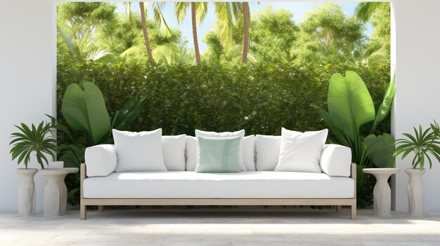 Photo white furniture and decorations of a home patio