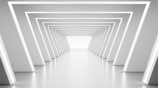 white futuristic office with sea view. modern style abstract 3d rendered background.