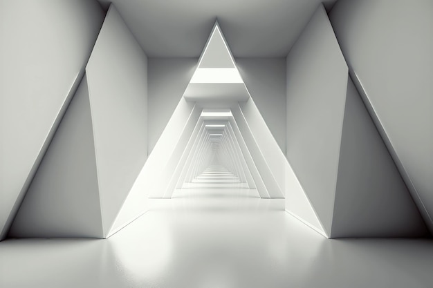 White futuristic tunnel leading to light Wide angle AI Generated