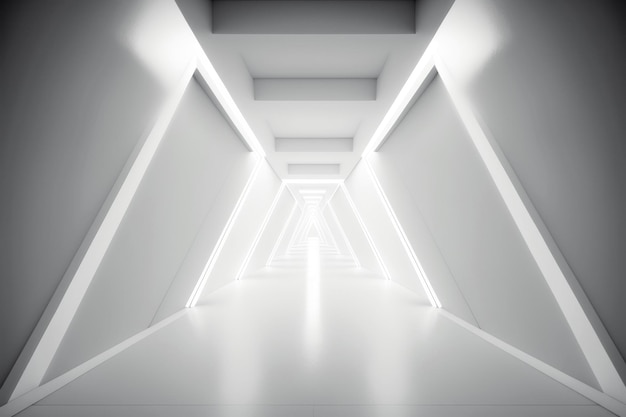 White futuristic tunnel leading to light Wide angle AI Generated