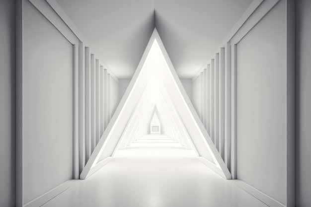 White futuristic tunnel leading to light Wide angle AI Generated