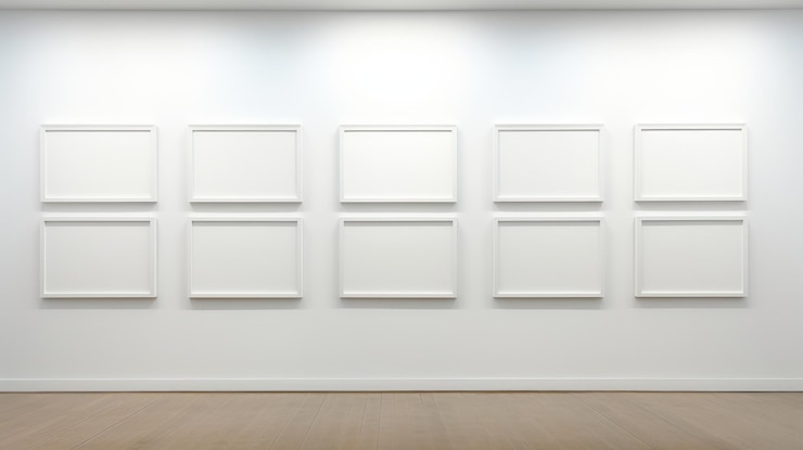 Photo white gallery walls with evenly spaced empty picture frames awaiting artwork ai generated illustration