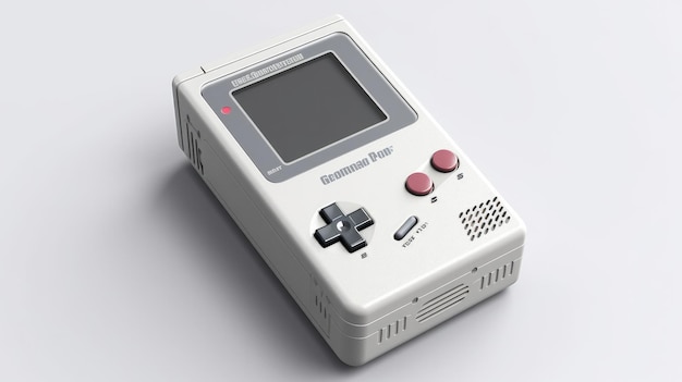 a white game controller with a red button on the top.
