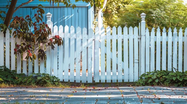 Photo white gate and fence