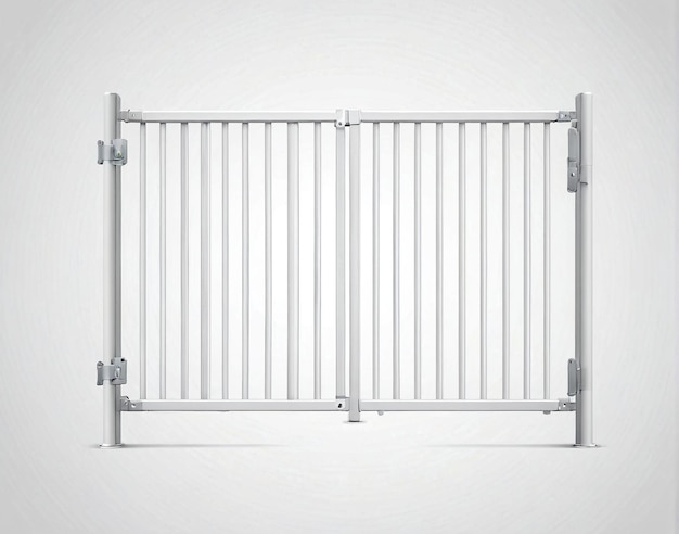 a white gate with a metal handle