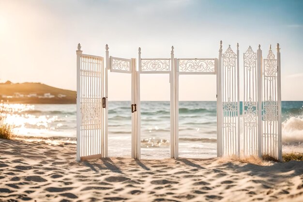 Photo a white gate with the word 