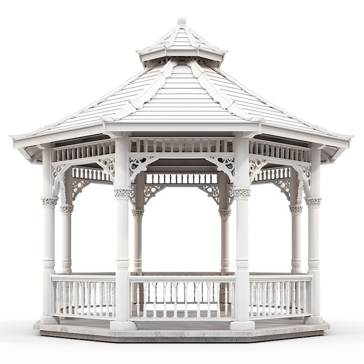 Photo a white gazebo sitting on top of a white floor clipart on white background