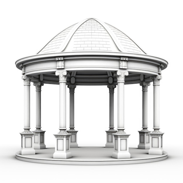 Photo a white gazebo with columns and a roof clipart on white background