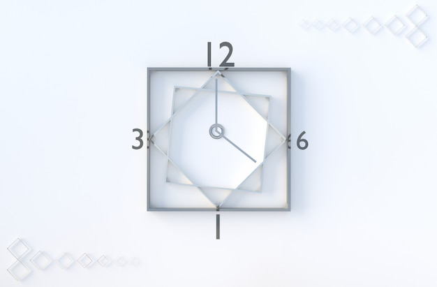 Foto il cubo di orologio geometrico bianco modella il fondo.