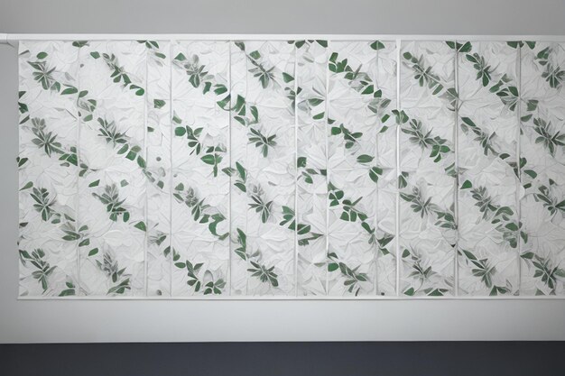 White geometric floral leaves 3d tiles wall texture background banner panorama Generative AI