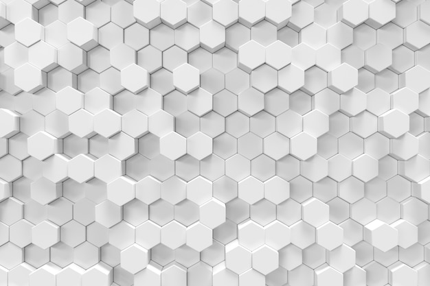 White geometric hexagonal abstract background, 3d rendering