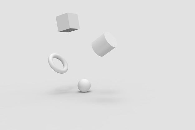 White geometric shape form floating 3d rendering