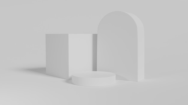 사진 흰색 기하학적 모양, 연단 3d 렌더링