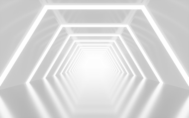 White geometric tunnel 3d rendering