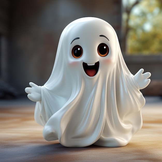 a white ghost with a long white face and yellow eyes