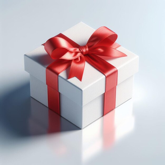 White gif box with a red bow on a white background