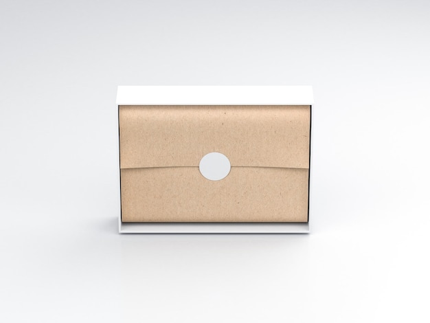 White Gift Box Mockup with kraft wrapping paper and sticker, 3d rendering